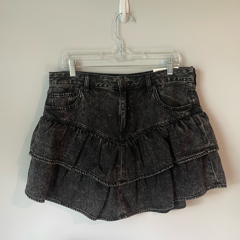 American Eagle Denim Skirt Ruffled Layered — Black Charcoal Gray, Size 14 / 32W
